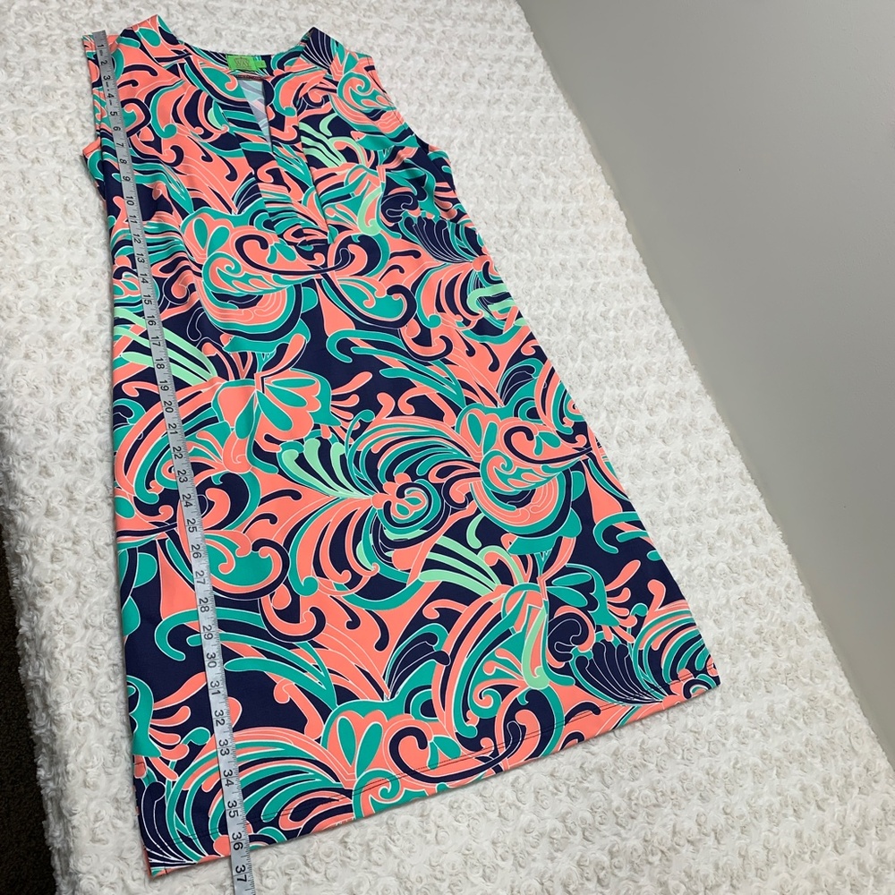 Katherine Way Sleeveless Split Neck Colorful Shift Dress Sz L - Picture 12 of 13